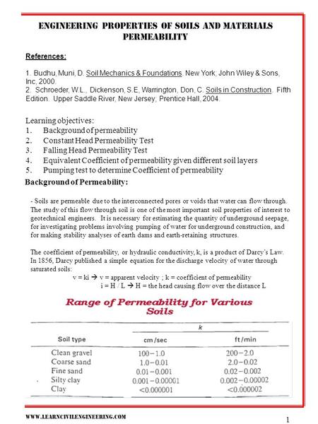 Engineering properties of soils and materials
