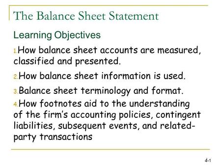 The Balance Sheet Statement