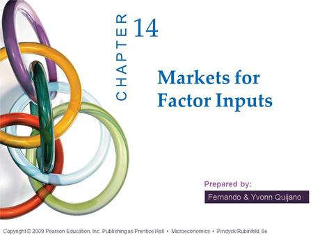 Fernando & Yvonn Quijano Prepared by: Markets for Factor Inputs 14 C H A P T E R Copyright © 2009 Pearson Education, Inc. Publishing as Prentice Hall Microeconomics.