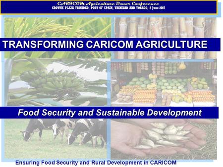 CARICOM Agriculture Donor Conference CROWNE PLAZA, PORT OF SPAIN, TRINIDAD AND TOBAGO, 2 June 2007 CARICOM Agriculture Donor Conference CROWNE PLAZA, PORT.