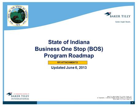 State of Indiana Business One Stop (BOS) Program Roadmap Updated June 6, 2013 RFI ATTACHMENT D.