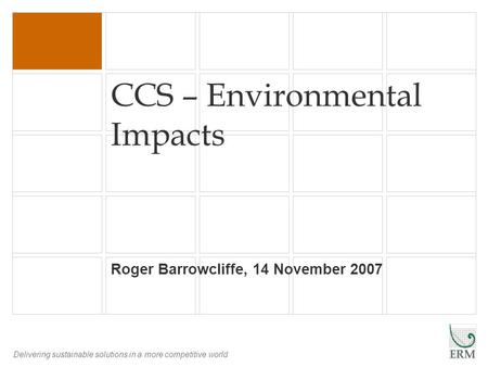 Delivering sustainable solutions in a more competitive world CCS – Environmental Impacts Roger Barrowcliffe, 14 November 2007.