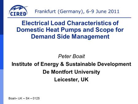 Institute of Energy & Sustainable Development De Montfort University