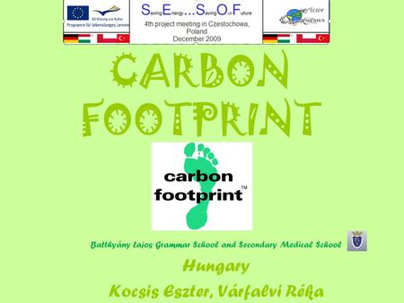 CARBON FOOTPRINT Batthyány Lajos Grammar School and Secondary Medical School Hungary Kocsis Eszter, Várfalvi Réka.