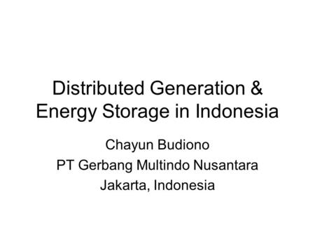 Distributed Generation & Energy Storage in Indonesia