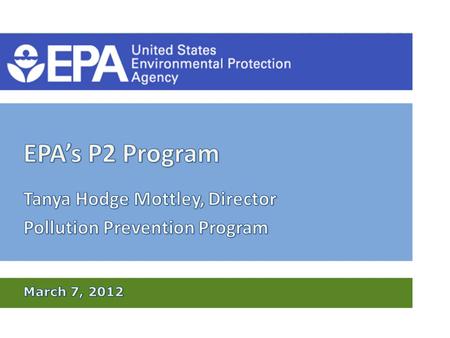 Background Key Programs Emerging Opportunities – Greener Products – Greener Sports Other Initiatives – P2 Measurement – 2010-2014 P2 Strategic Plan Marketing.