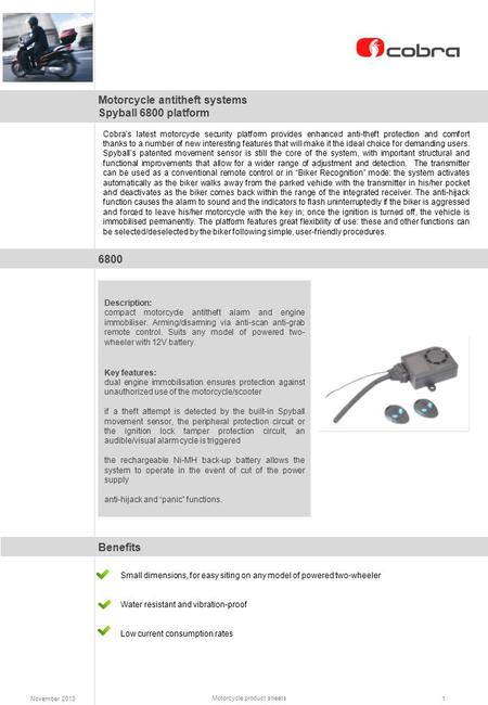 Motorcycle product sheets