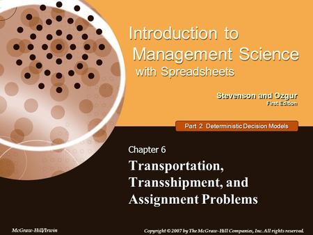 Transportation, Transshipment, and Assignment Problems