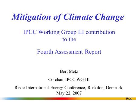 Mitigation of Climate Change