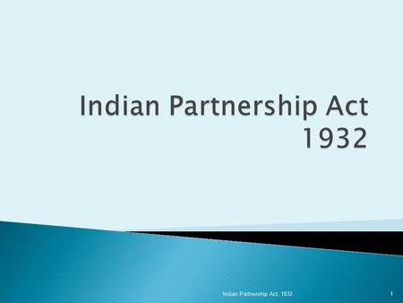 Indian Partnership Act 1932