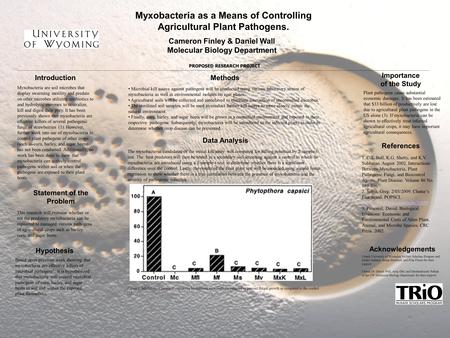 Myxobacteria as a Means of Controlling Agricultural Plant Pathogens. Cameron Finley & Daniel Wall Molecular Biology Department PROPOSED RESEARCH PROJECT.