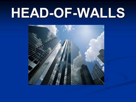 HEAD-OF-WALLS. Presenter-Brice Miller 23 years as Building Official, Inspector and Plans Examiner 23 years as Building Official, Inspector and Plans Examiner.