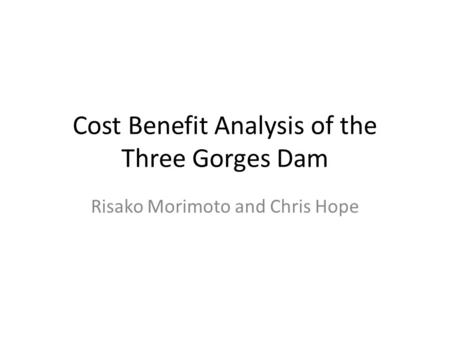 Cost Benefit Analysis of the Three Gorges Dam