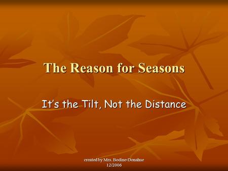 It’s the Tilt, Not the Distance