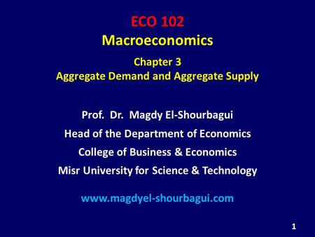 ECO 102 Macroeconomics Chapter 3 Aggregate Demand and Aggregate Supply