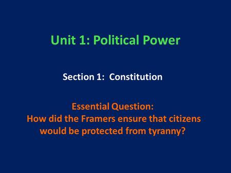 Section 1: Constitution