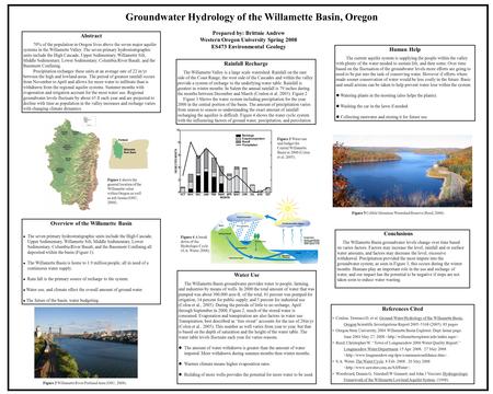 Percolation Precipitation Abstract 70% of the population in Oregon lives above the seven major aquifer systems in the Willamette Valley. The seven primary.