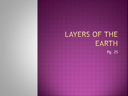 Pg. 25.  After Earth formed, radioactive elements decayed and heat was released  Caused melting of interior  Denser elements sank to core (iron and.