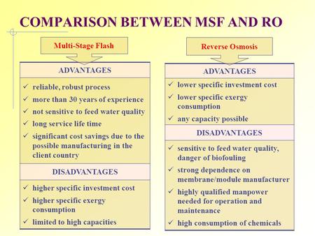 COMPARISON BETWEEN MSF AND RO