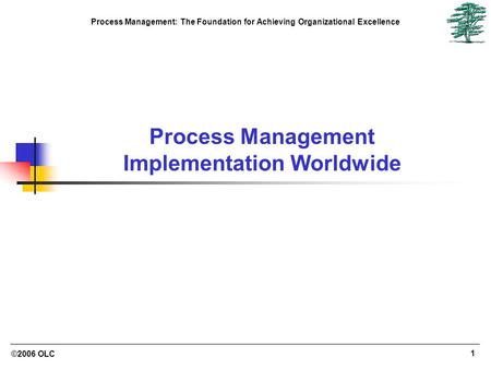 ©2006 OLC 1 Process Management: The Foundation for Achieving Organizational Excellence Process Management Implementation Worldwide.