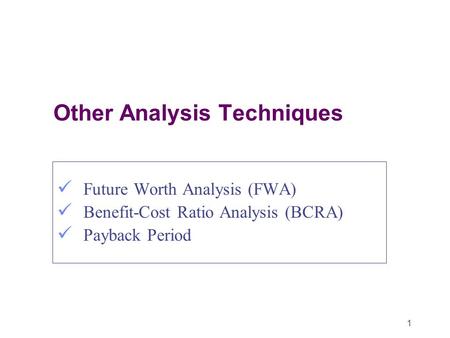 Other Analysis Techniques