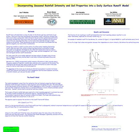 Bruno Basso Dept. Crop, Forest and Environmental Sciences University of Basilicata, Italy Contacts Joe T Ritchie: Bruno Basso :