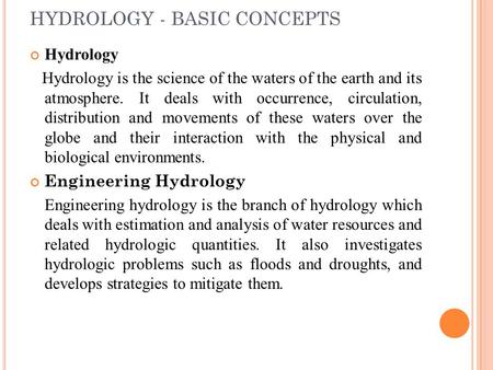 HYDROLOGY - BASIC CONCEPTS