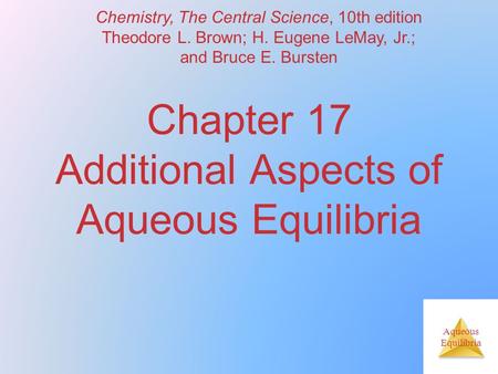 Chapter 17 Additional Aspects of Aqueous Equilibria