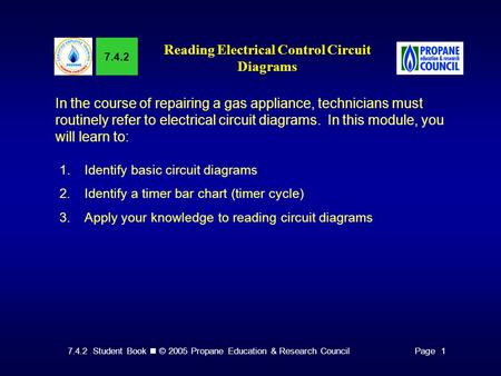 7.4.2 Student Book © 2005 Propane Education & Research CouncilPage 1 7.4.2 Reading Electrical Control Circuit Diagrams In the course of repairing a gas.