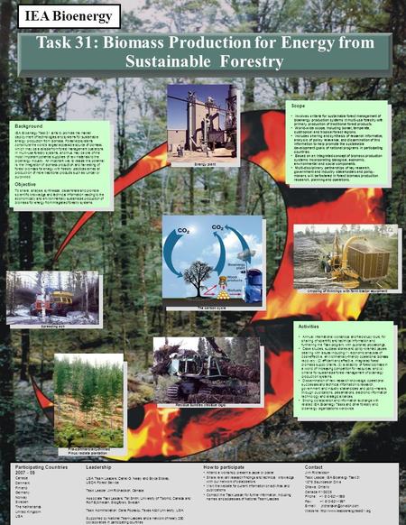 IEA Bioenergy Task 31: Biomass Production for Energy from Sustainable Forestry Participating Countries 2007 - 09 Canada Denmark Finland Germany Norway.