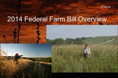 2014 Federal Farm Bill Overview 3/14/14. Conservation Compliance 2 “Recoupling” federal crop insurance premium support benefits to HEL and wetland conservation.