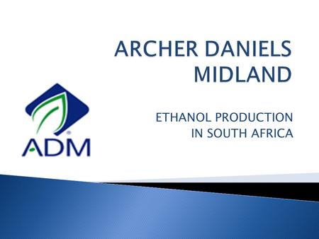 ETHANOL PRODUCTION IN SOUTH AFRICA.  World leader in agricultural processing, including ethanol  Looking to expand and diversify bioenergy product portfolio.