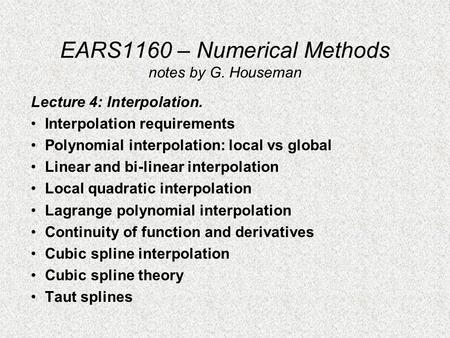 EARS1160 – Numerical Methods notes by G. Houseman