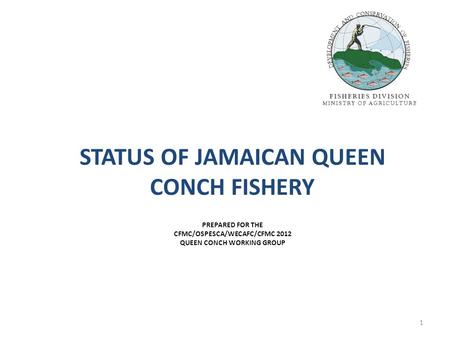 STATUS OF JAMAICAN QUEEN CONCH FISHERY PREPARED FOR THE CFMC/OSPESCA/WECAFC/CFMC 2012 QUEEN CONCH WORKING GROUP 1.