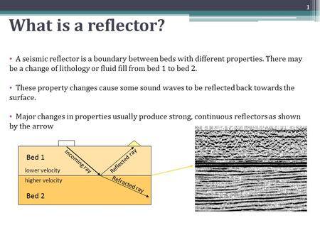 What is a reflector? There are many reflectors on a seismic section. Major changes in properties usually produce strong, continuous reflectors as shown.