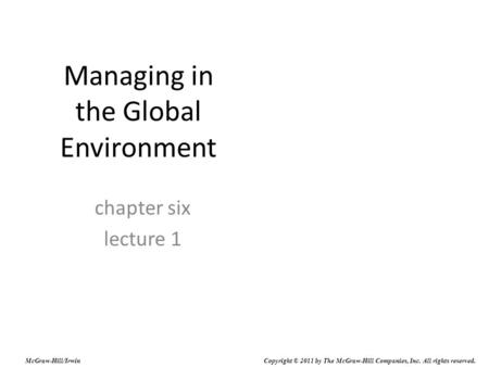 Managing in the Global Environment