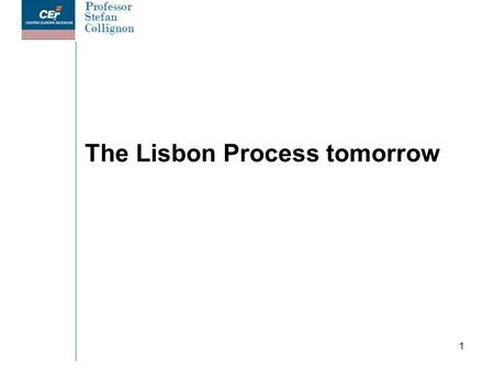 Professor Stefan Collignon 1 The Lisbon Process tomorrow.