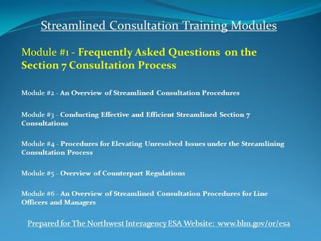 Streamlined Consultation Training Modules