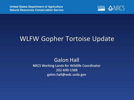 WLFW Gopher Tortoise Update Galon Hall NRCS Working Lands for Wildlife Coordinator 202-690-1588