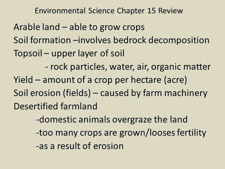 Environmental Science Chapter 15 Review