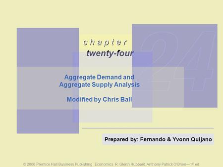 C h a p t e r twenty-four © 2006 Prentice Hall Business Publishing Economics R. Glenn Hubbard, Anthony Patrick O’Brien—1 st ed. Prepared by: Fernando &