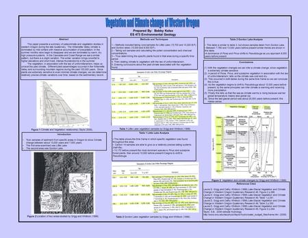 Abstract This paper presents a summary of paleoclimate and vegetation studies in western Oregon during the late Quaternary. The Willamette Valley climate.