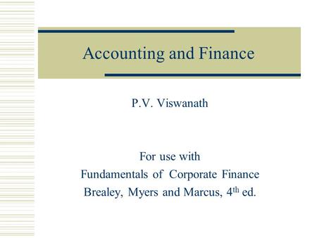 Accounting and Finance