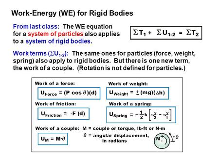 Work-Energy (WE) for Rigid Bodies