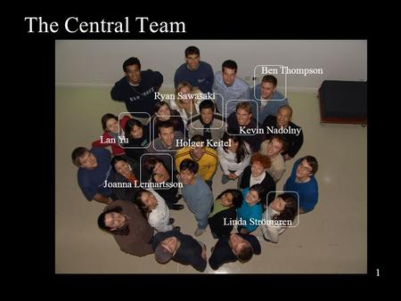 1 The Central Team Ryan Sawasaki Holger Keitel Joanna Lennartsson Lan Yu Ben Thompson Kevin Nadolny Linda Strömgren 1.