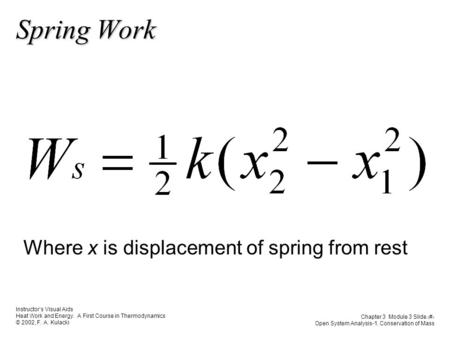 Instructor’s Visual Aids Heat Work and Energy. A First Course in Thermodynamics © 2002, F. A. Kulacki Chapter 3 Module 3 Slide 1 Open System Analysis-1.