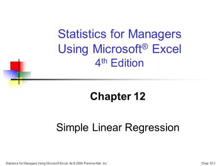 Chapter 12 Simple Linear Regression