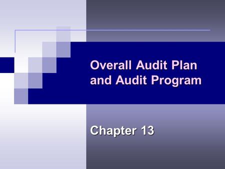 Overall Audit Plan and Audit Program