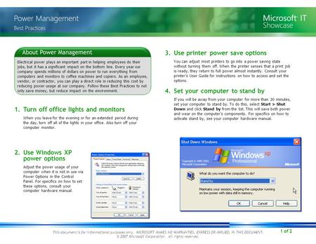 1 of 2 This document is for informational purposes only. MICROSOFT MAKES NO WARRANTIES, EXPRESS OR IMPLIED, IN THIS DOCUMENT. © 2007 Microsoft Corporation.