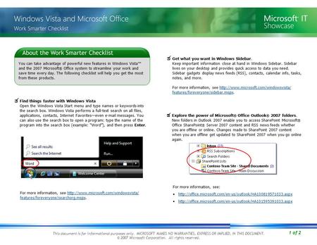 1 of 2 This document is for informational purposes only. MICROSOFT MAKES NO WARRANTIES, EXPRESS OR IMPLIED, IN THIS DOCUMENT. © 2007 Microsoft Corporation.